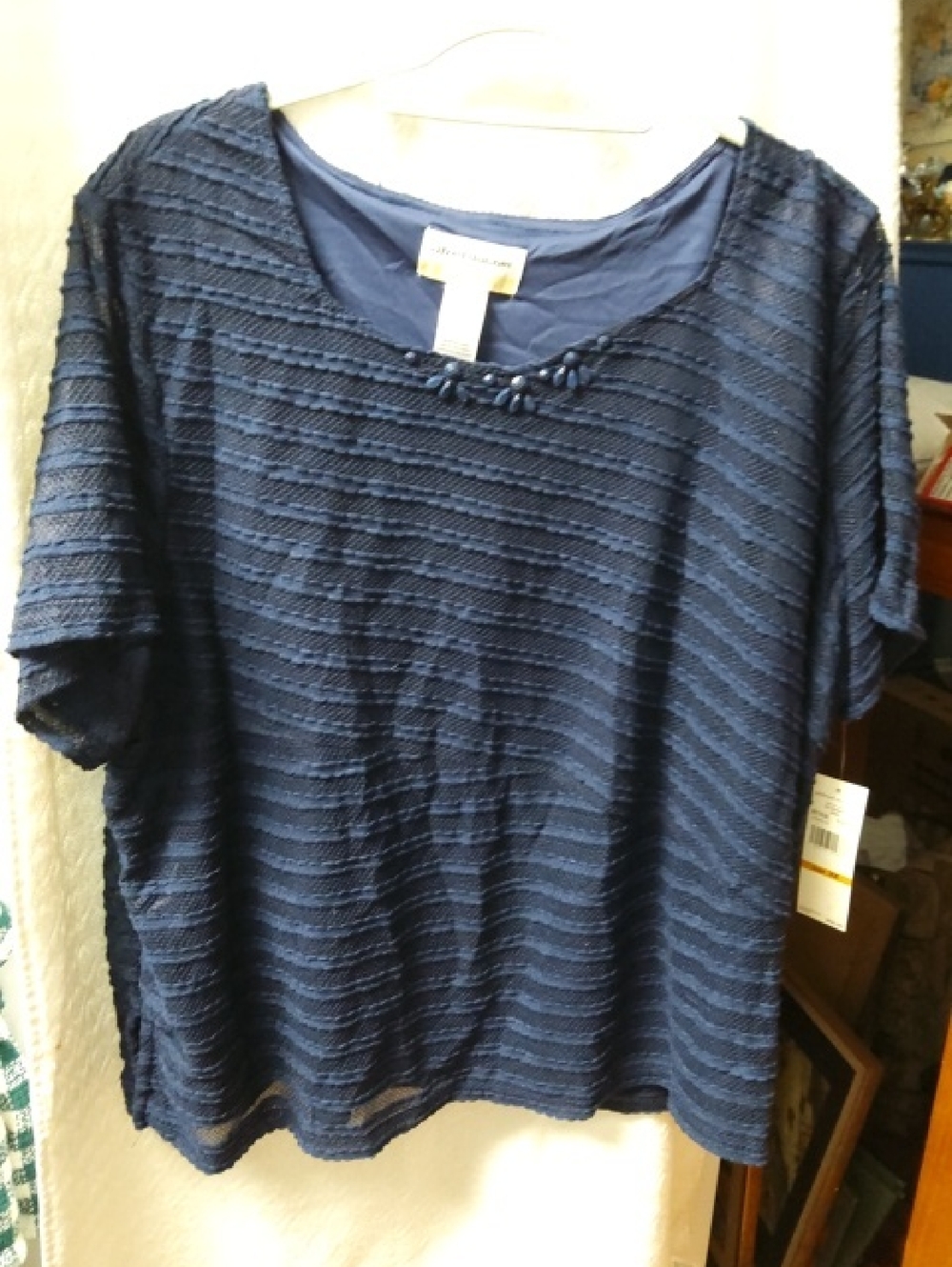 Alfred Dunner Navy Short-Sleeve Textured Scoop-Neck Top